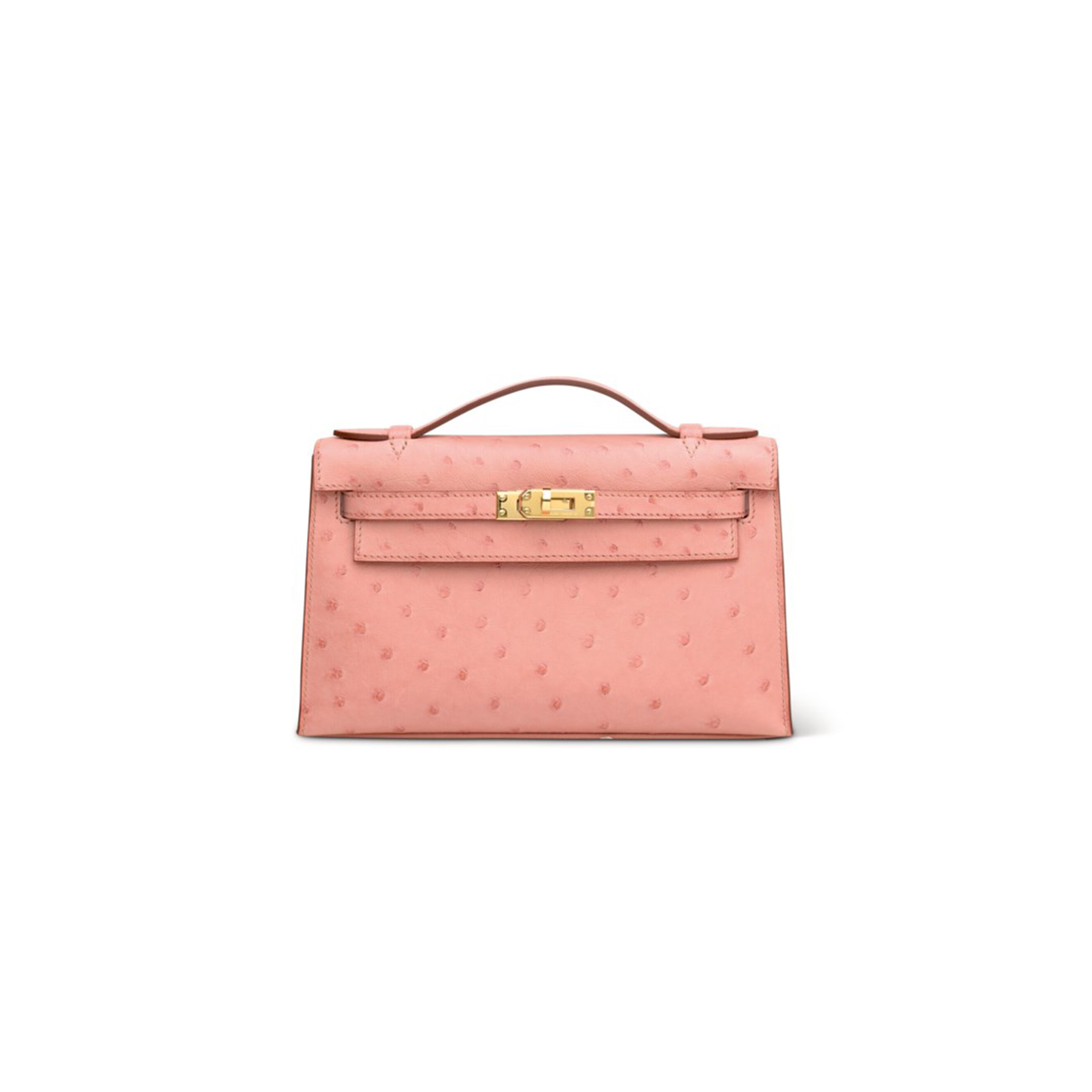 H**mes master a terre cuite ostrich kelly pochette with gold hardware (22*14*7cm)